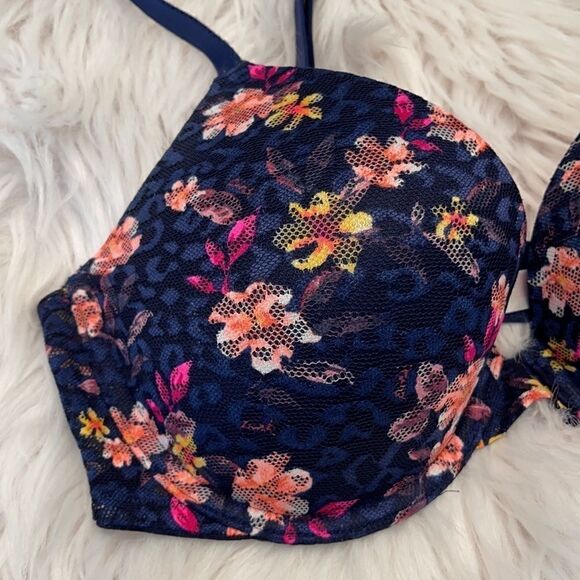 victoria’s Secret Pink Navy Floral Push Up Sz 34D - Picture 2 of 14